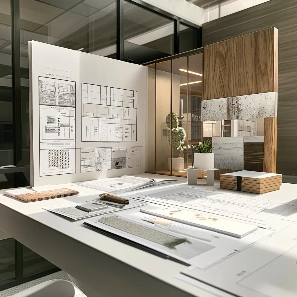 Commercial interior design process with mood boards and design sketches for Blackburn workspaces