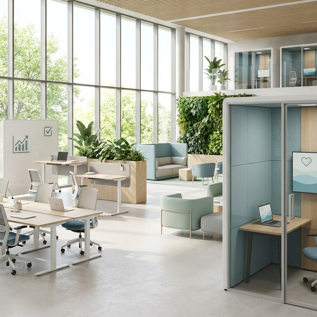 Collaborative office scene supporting productivity and staff well‑being
