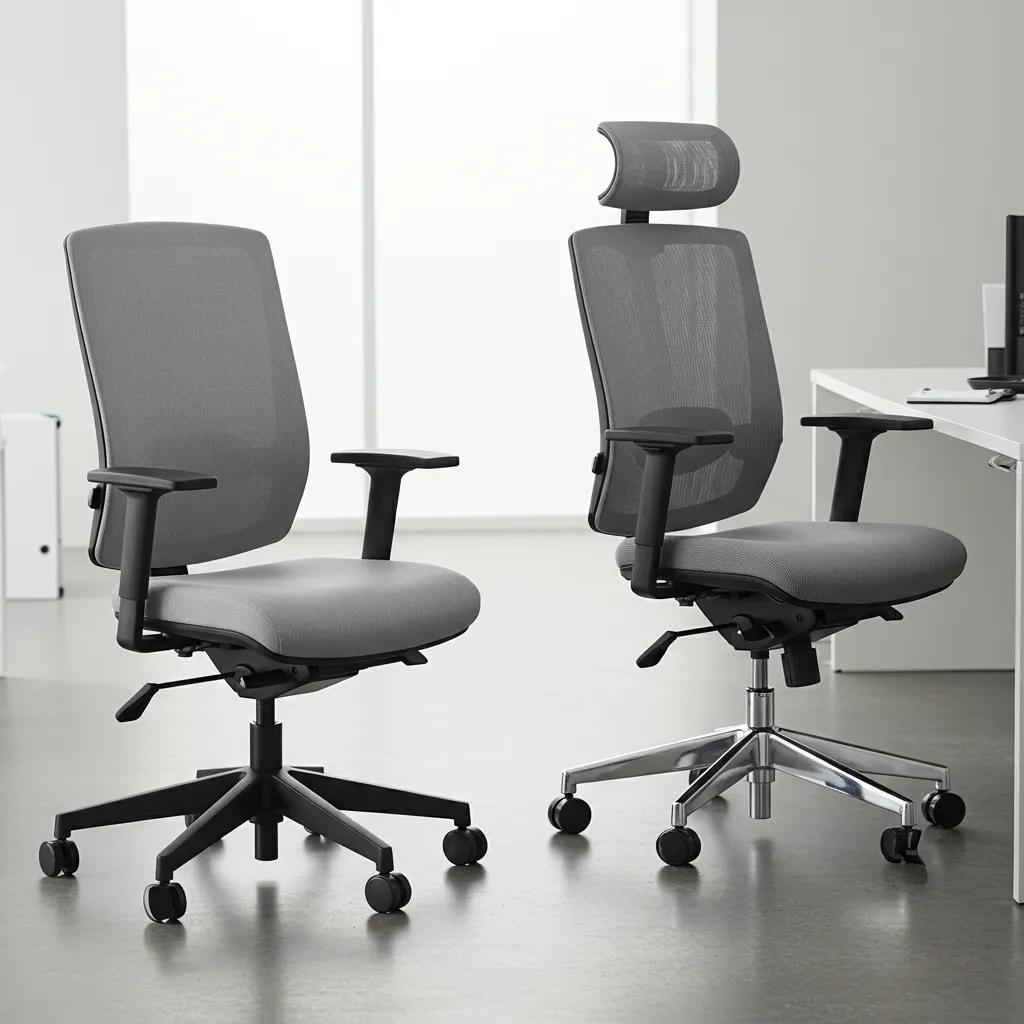 A side-by-side comparison of a basic office chair and an advanced ergonomic chair, highlighting design and feature differences.