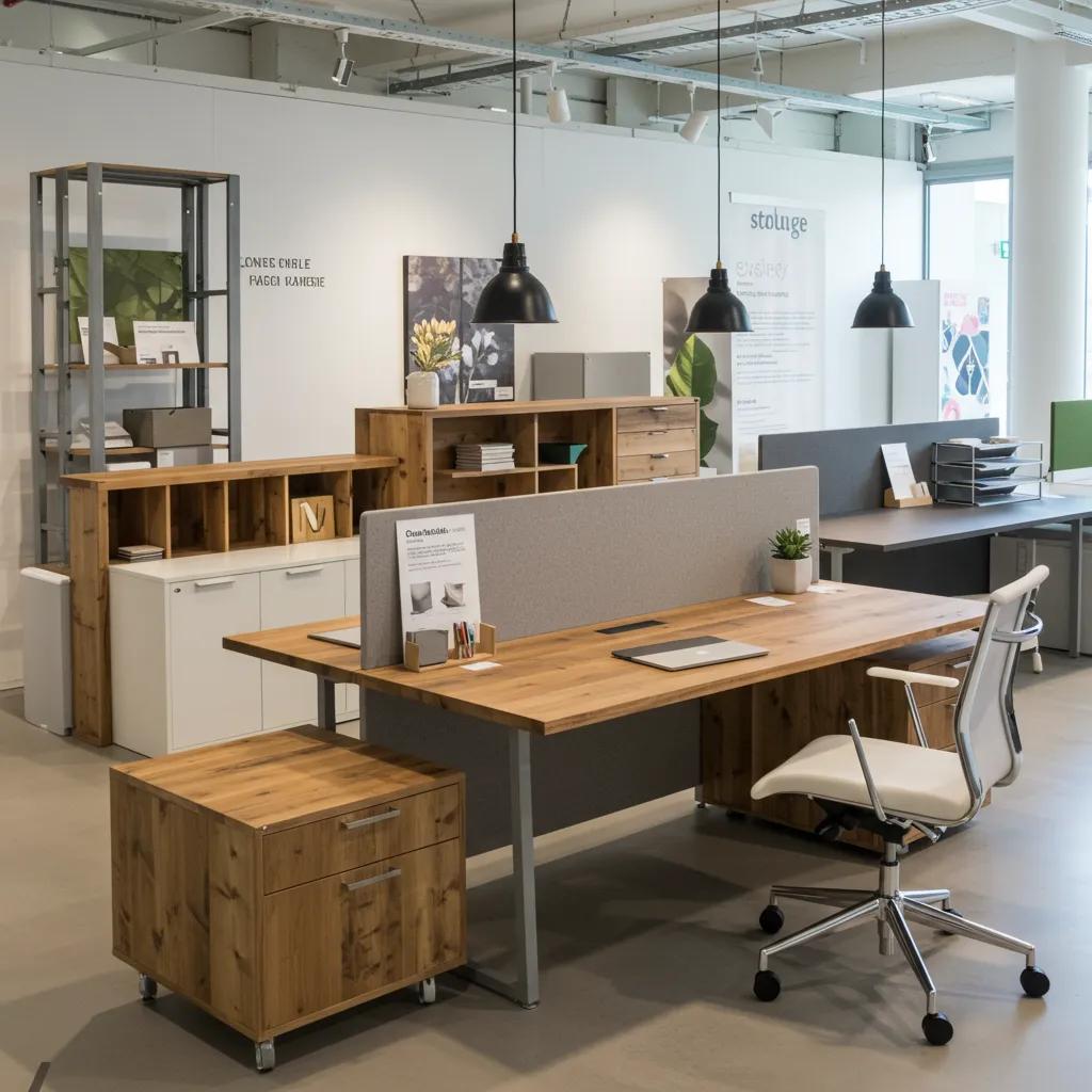 Eco-friendly office furniture made from sustainable materials in a bright office setting