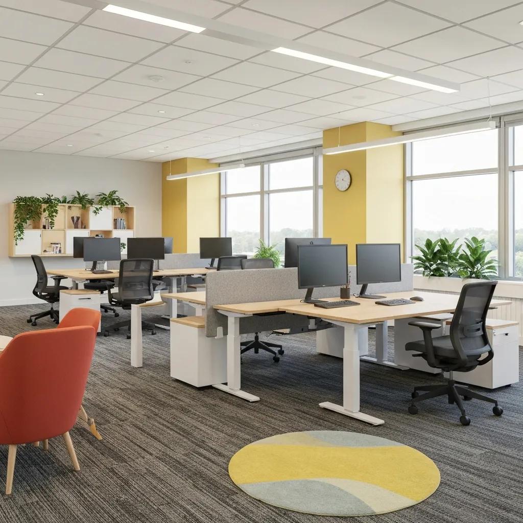 Modern office workspace in Lancashire with ergonomic furniture and natural lighting